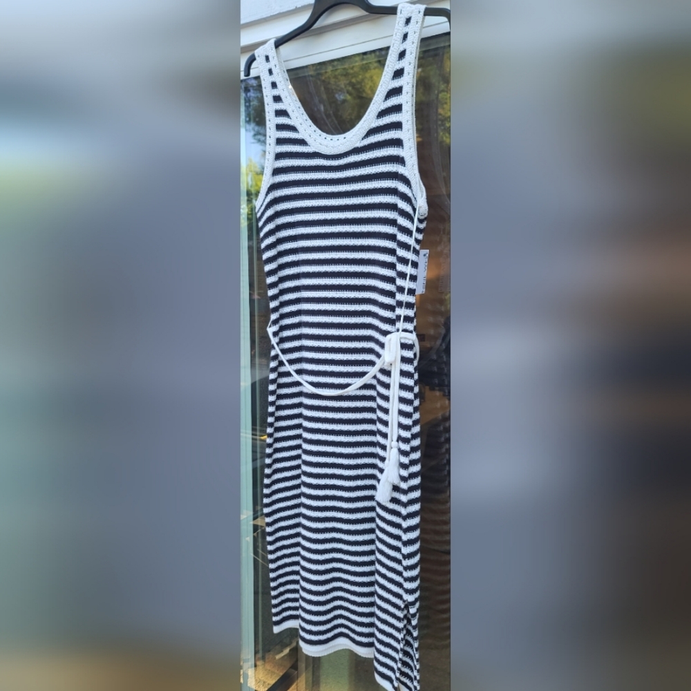 Nine West Knit Nautical Cottagecore Black & White Striped Dress - Size XXL / 2X - Picture 6 of 17